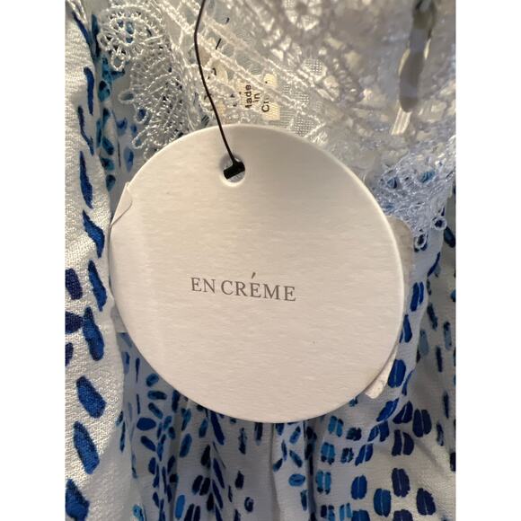 NWT En Crème Women’s‎ Ruffle Sleeveless Print Lace Romper Size M White Blue - Picture 8 of 9